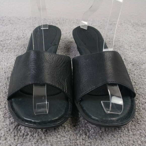 Born Sandals Womens Size 9 Shoes Slip On Black Soft Leather Wedge Open Toe - Picture 3 of 8